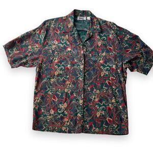Vintage 90s ILIO Green Floral Paisley Button Up Shirt.